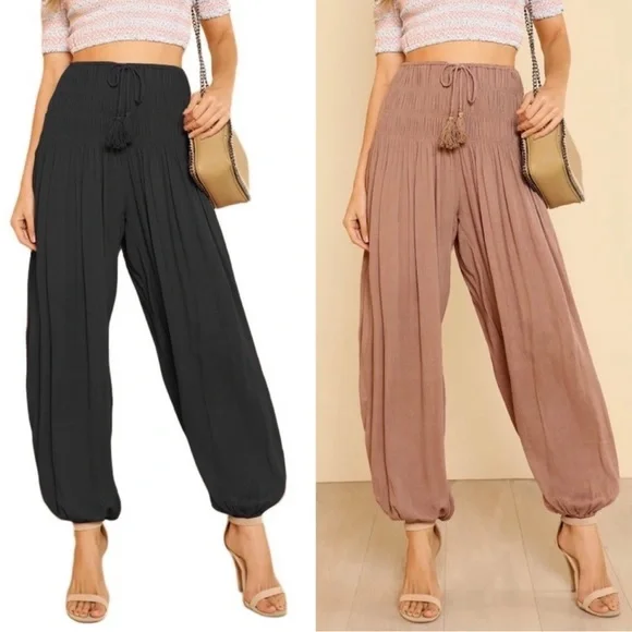 BNWT Smocked Waist Harem-Style Jogger, Black - Picture 2 of 3